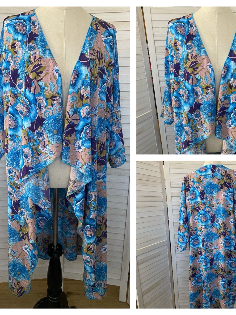 LuLaRoe Floral Draped Open Front Kimono Duster Cardigan SZ L